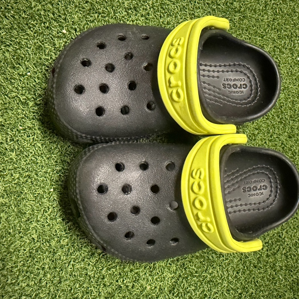 CROCS Kids Black Clogs with Yellow Strap